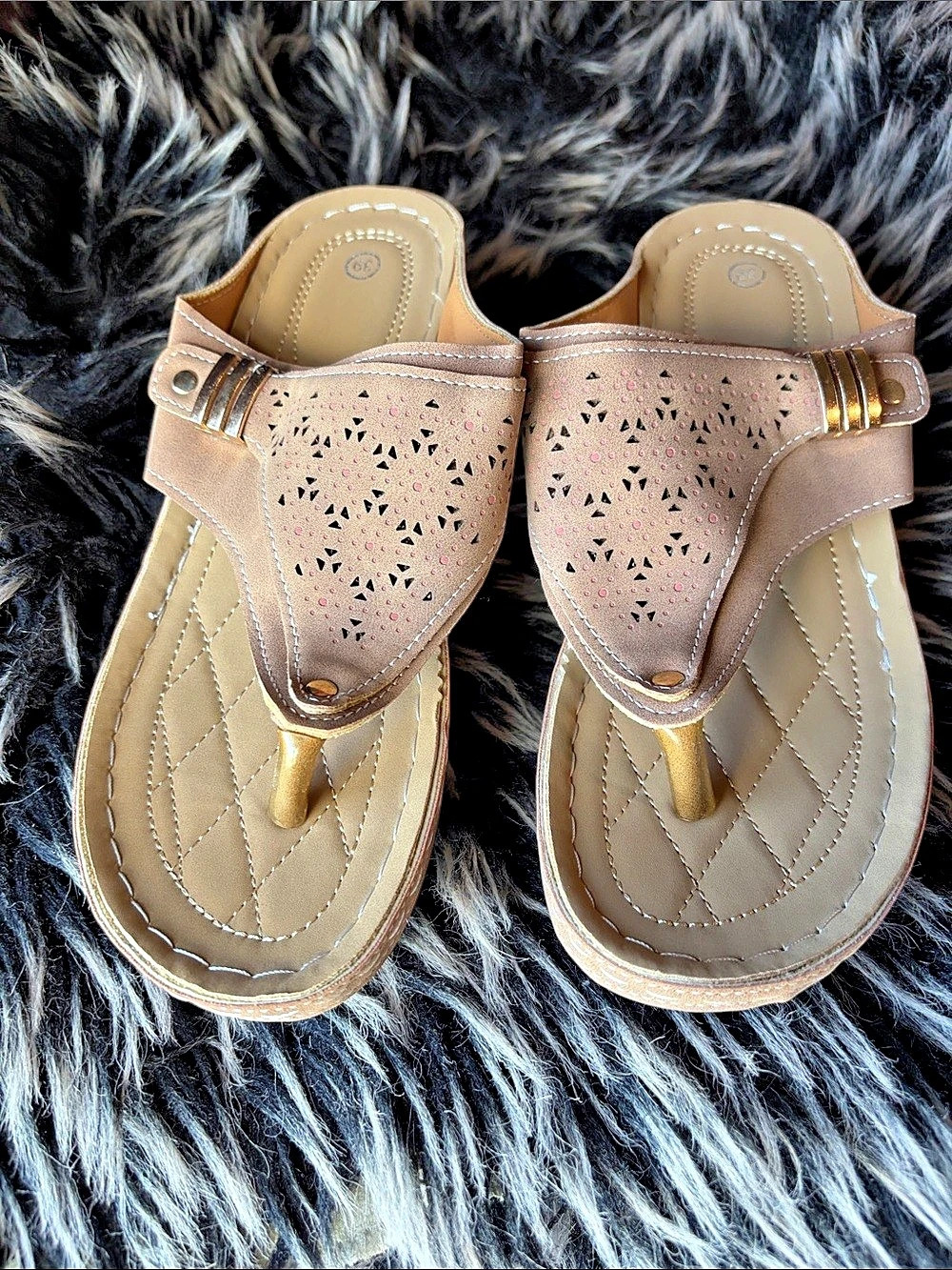 Women's Perforated Thong Sandals in Brown NWT